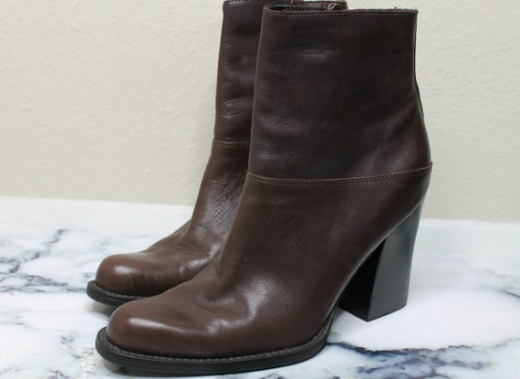 Vintage 90s Brown Leather Boots | High Heel Ankle… - image 4
