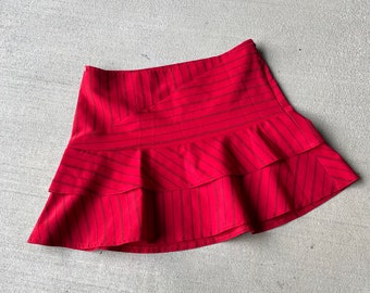 Minigonna a balze a righe rosse y2k primi anni 2000 vintage