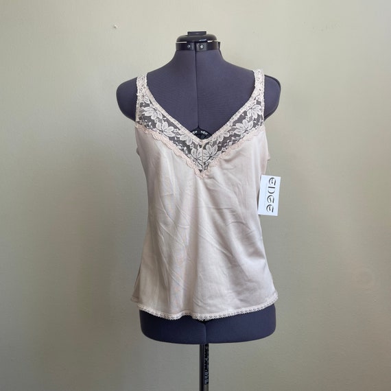 Vintage 80s  Beige Champagne Lace Trim Camisole U… - image 1