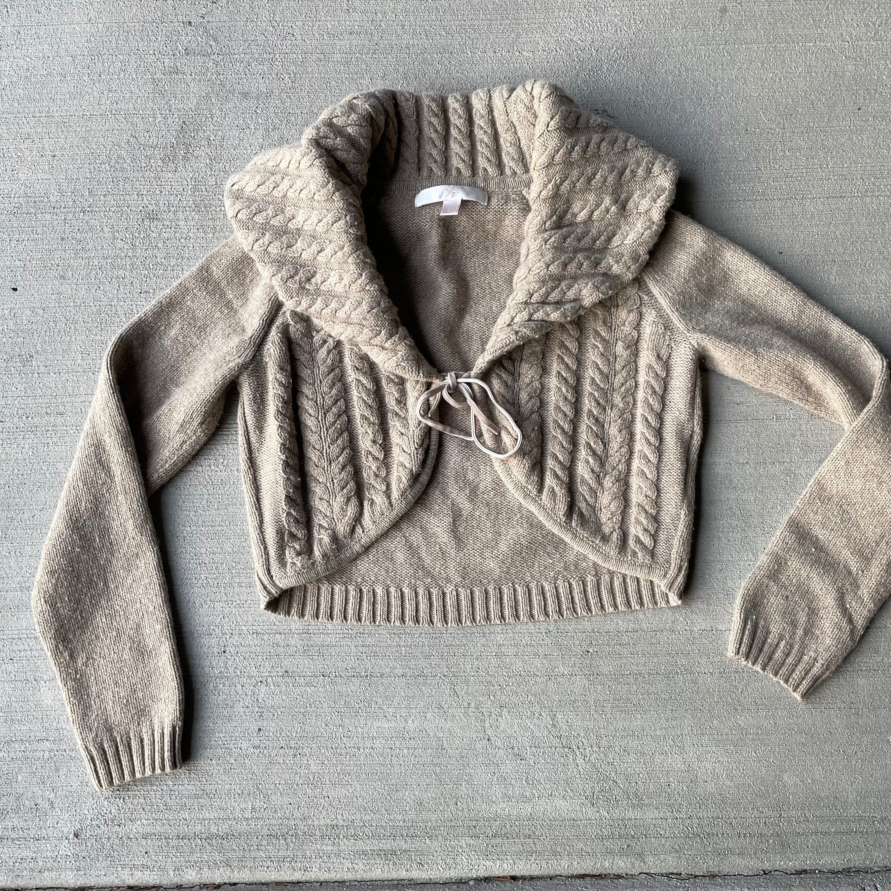 【YOURNUS】Lambswool Cropped Balloon Cardigan Cropped Cable Knit Bolero Cardigan Vintage Early 2000s
