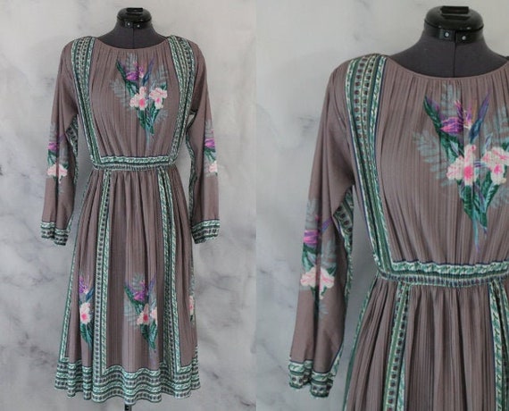 Vintage 70's Sheer Floral Midi Dress - image 1