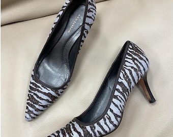 2000's Vintage Zebra Print Leather Kitten Heel Ann Taylor | Size 7.5