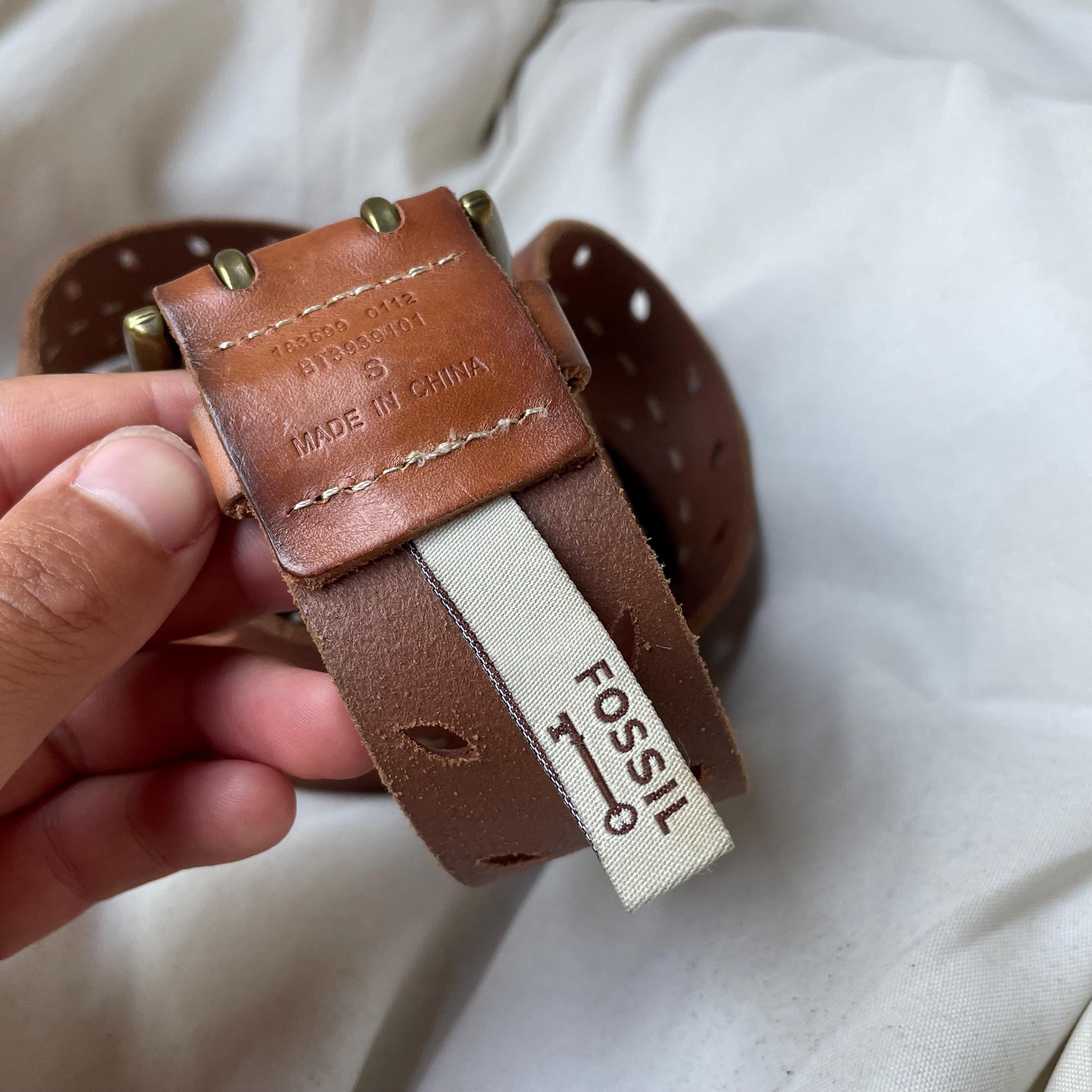 Vintage Y2K Fossil Brown Genuine Leather Perforated Double Prong Belt Size Small Vintage Fossil Belt - Etsy main image 2