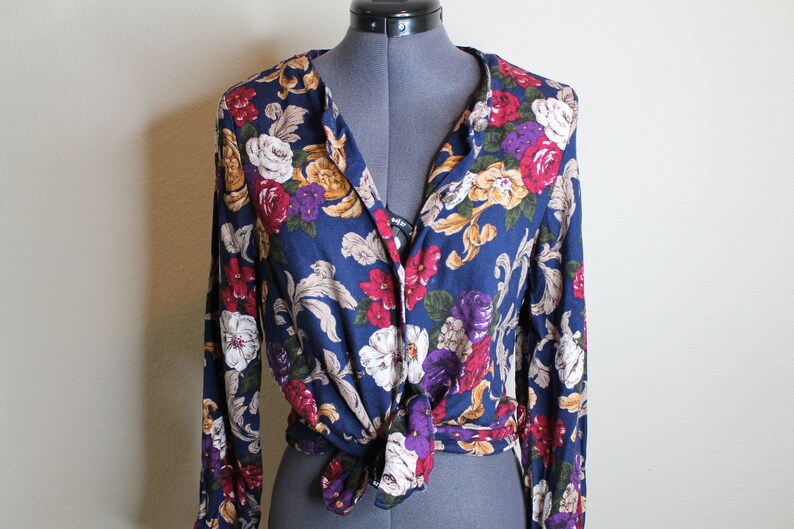 Vintage 90s Floral Print Blouse Button Up Shirt Flora 90s Grunge