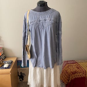 Free People Virkad Långärmad Topp, Ljusblå Bomullsfärgad, Storlek S bild 3
