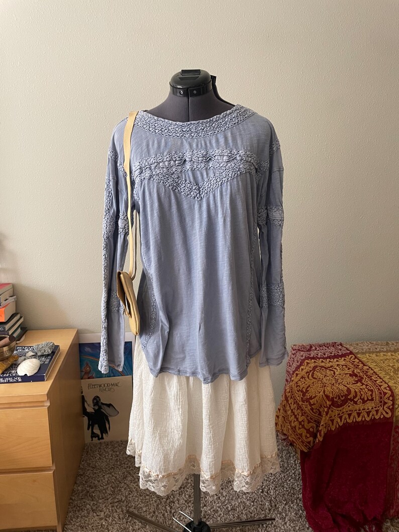 Free People Virkad Långärmad Topp, Ljusblå Bomullsfärgad, Storlek S bild 3