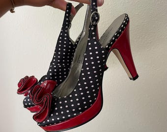 Y2K Polka Dot Sling Back High Heels Retro Twee Romcom | Size US 6.5