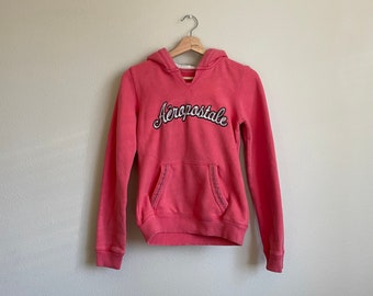 Sweat à capuche rose vintage années 2000 avec logo Aeropostale