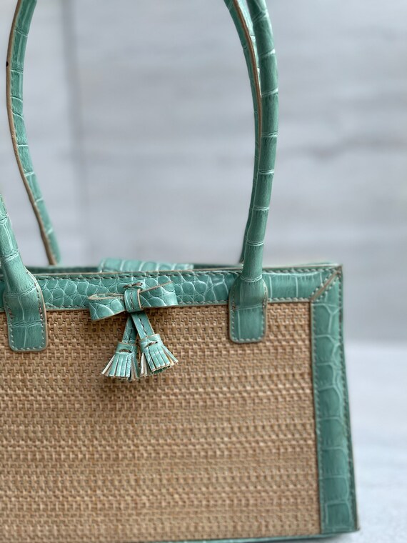 Vintage 90s Liz Claiborne Aqua Basket Bag - image 3