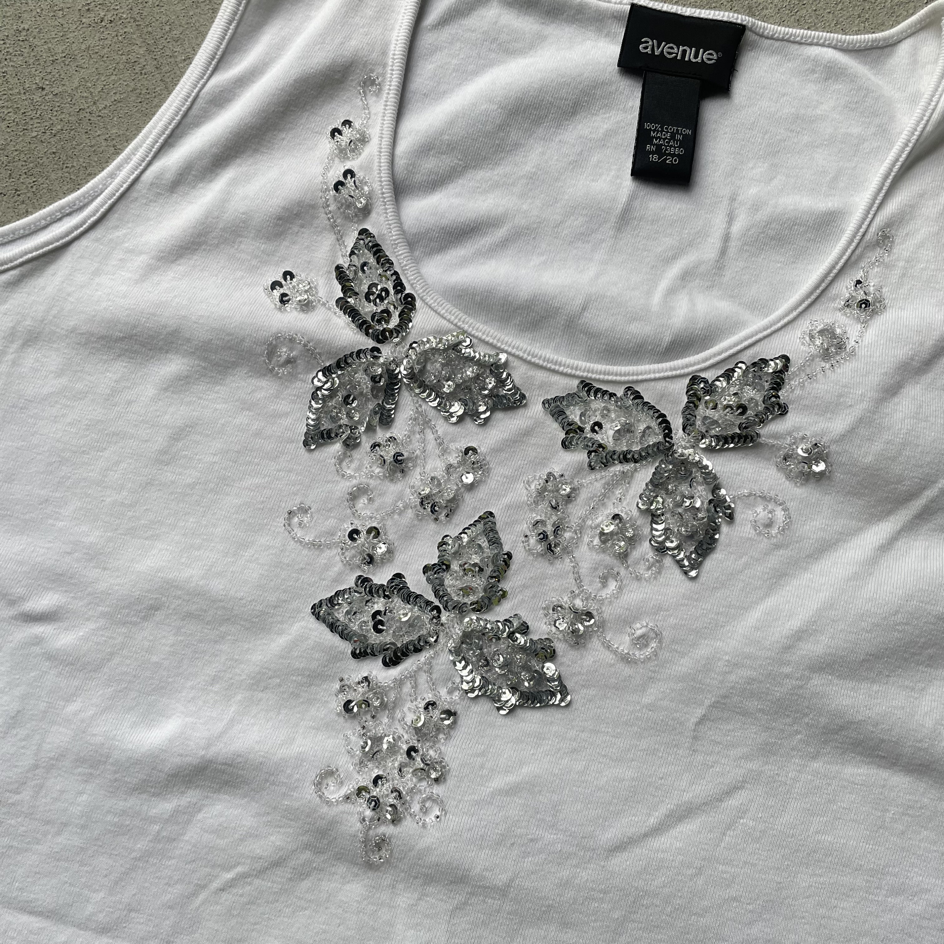 PLUS SIZE Vintage 00s Y2K White Beaded Fairy Tank Top | Size