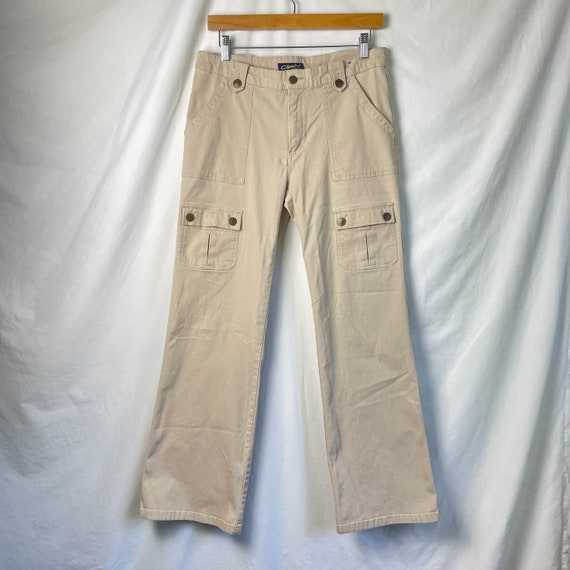 Y2K Beige Khaki Low Rise Flare Cargo Pants - image 1