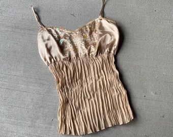 Vintage y2k gold beaded fairy tank top with pleats | size m/l