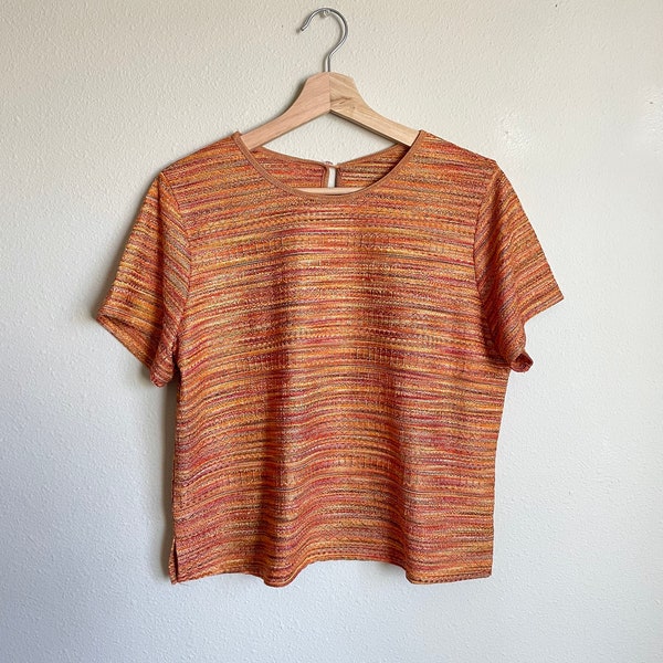 Vtg 90s Orange Stripe Knit Blouse | Size S - L