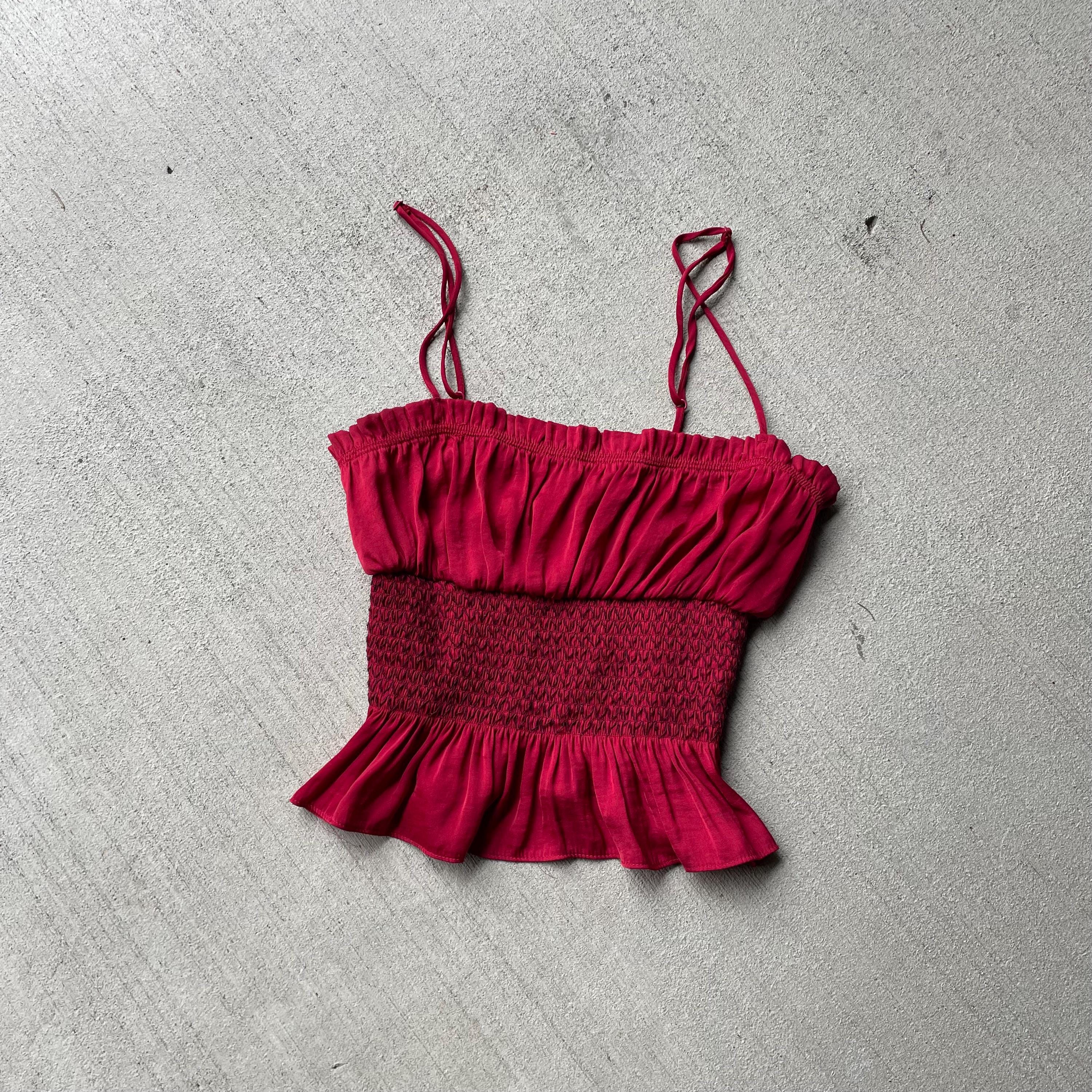 Red smocked crop top sale