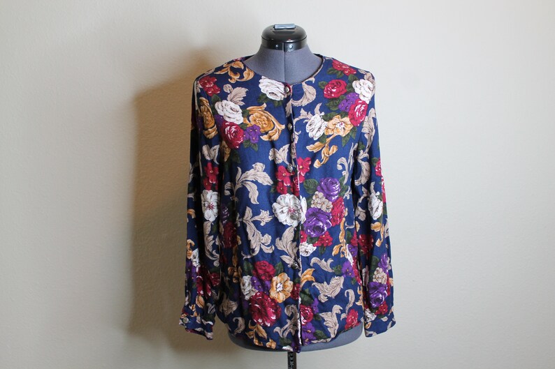 Vintage 90s Floral Print Blouse Button Up Shirt Flora 90s Grunge
