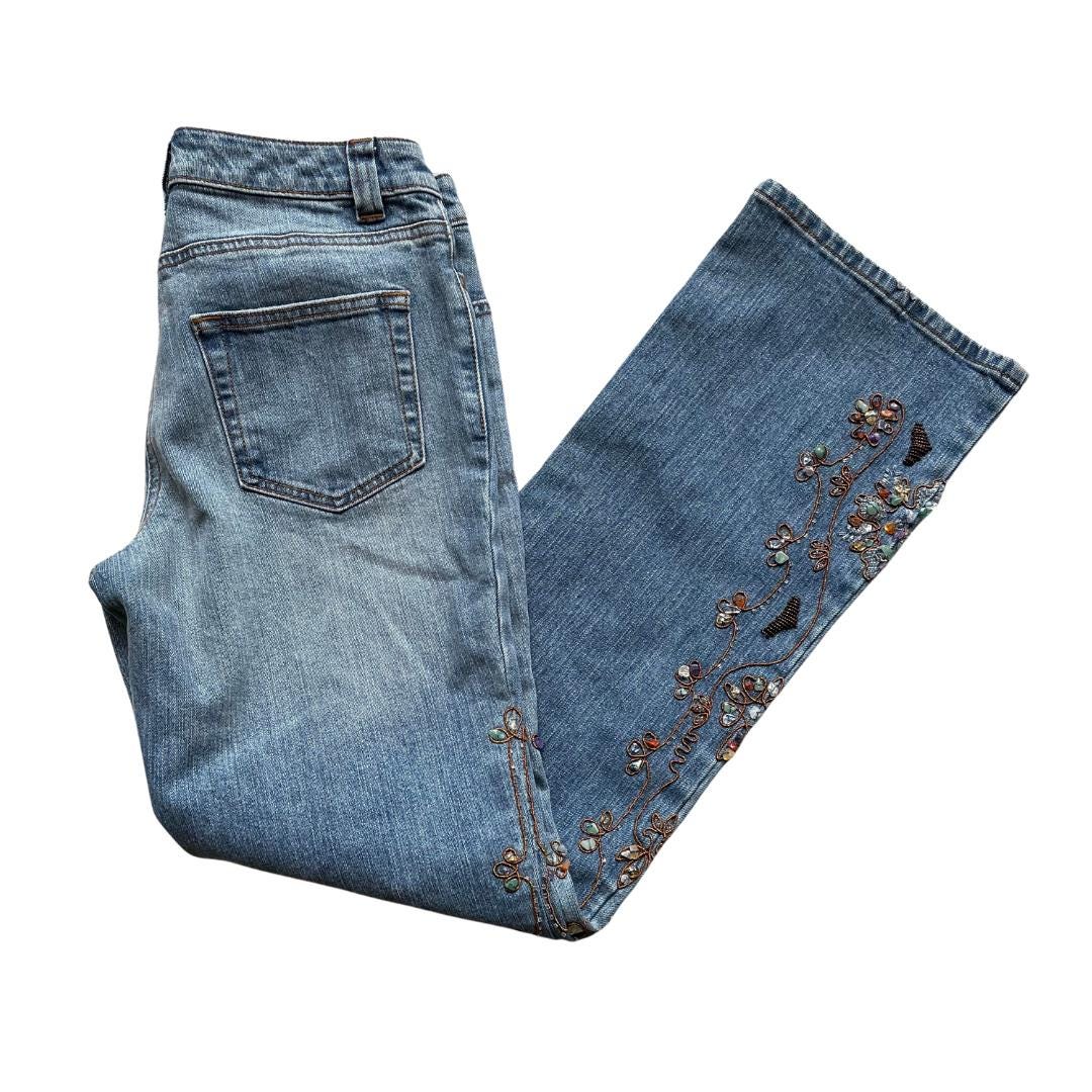 パンツ Y2K 00s archive embroidery flare jeans Y2K Low Rise Embroidered Flare Jeans (S/M) - Imber Vintage