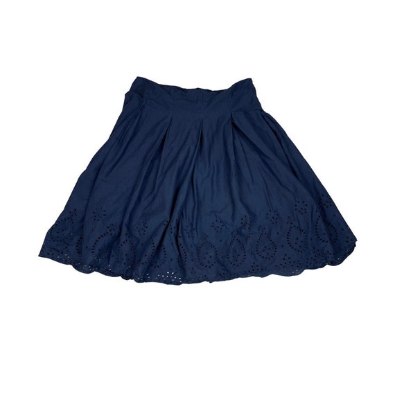 Navy Blue Eyelet Skirt | Vintage 90s Y2K Cotton M… - image 1