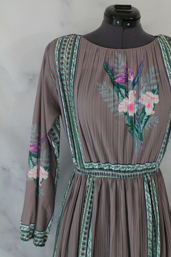 Vintage 70's Sheer Floral Midi Dress - image 3