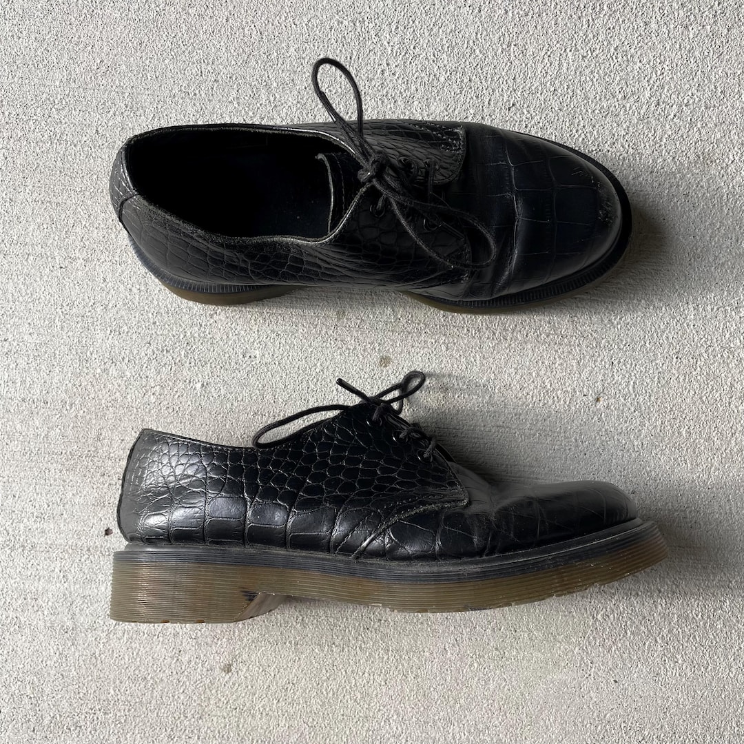 Dr. Martens Vintage Gray Crocodile Oxfords. 1461 Croc Emboss Leather Platform Shoes in Gunmetal | Dr  main image 2