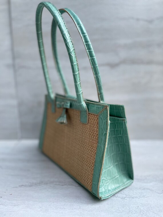 Vintage 90s Liz Claiborne Aqua Basket Bag - image 6