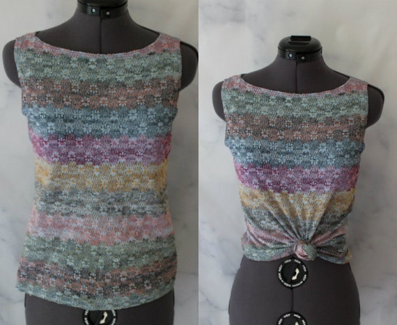 Vintage 90s Pastel Striped Daisy Tank Top Pastel Rainbow Etsy