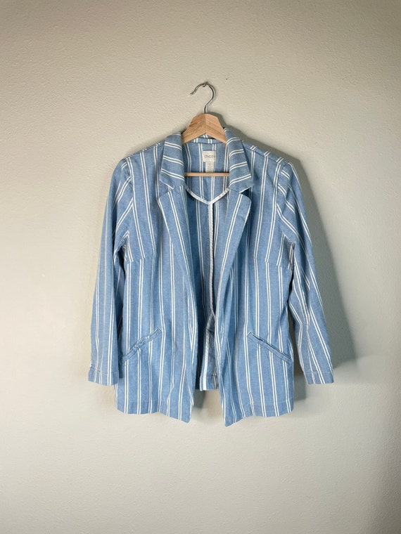 ok.soon pencilstripe linen jacket blue