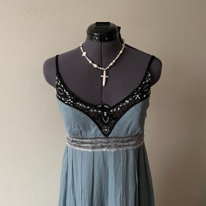 vintage Sue Wong Nocturne Seide Perlen blau ätherisch Fee Abendkleid Abschlussball Hochzeit Gastspiel | Größe 6 Bild 2