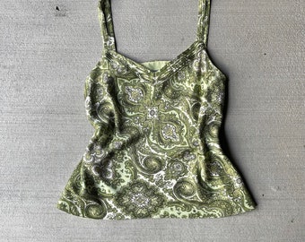 Silk Blend Ann Taylor Green Paisley Tank Top Vintage 2000s Y2K Fairy Cami