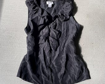 90年代ヴィンテージのブラックシルクフリルタンクトップ（サイズS）