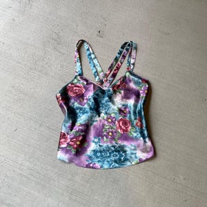 Vintage 80s floral satin tank top | size large