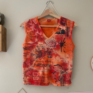 Y2k Vintage 00's Orange Graphic Tank Top - Etsy