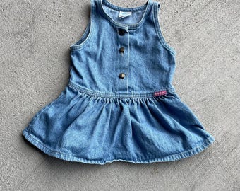 90s vintage Oshkosh Baby B'gosh denim baby girls dress | size 24 months