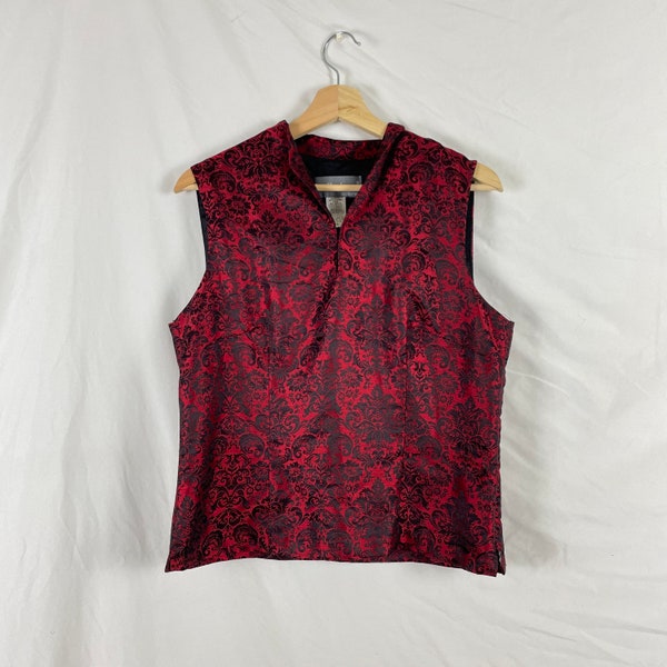 Vintage 90s Brocade Red And Black Tank Top Vest Steampunk Goth | Size 10 / Large