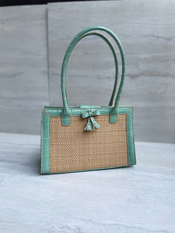 Vintage 90s Liz Claiborne Aqua Basket Bag