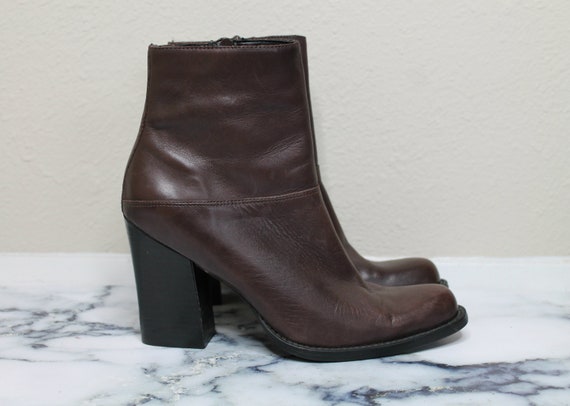 Vintage 90s Brown Leather Boots | High Heel Ankle… - image 2