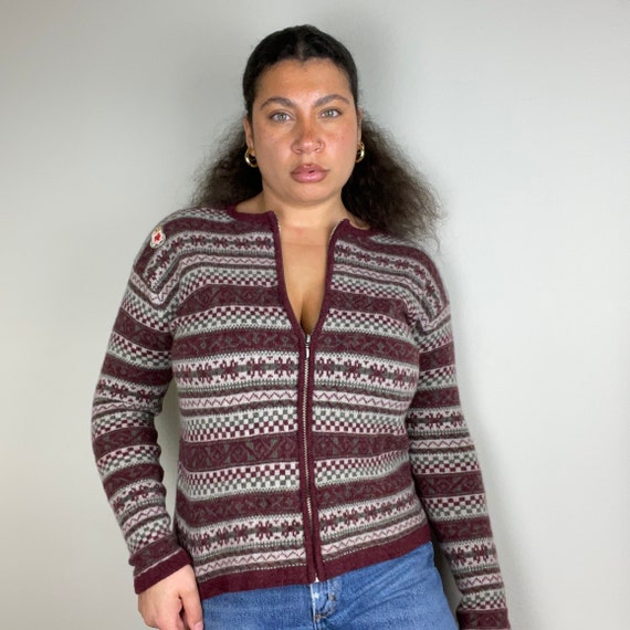 Vintage 90s Fairisle Lambswool Cardigan Sweater - image 1