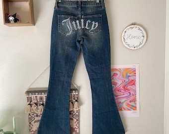 Y2K Juicy Couture Rhinestone Jeans | Mid Rise Flare Denim | Blingy “Juicy” Booty | Size 1/25