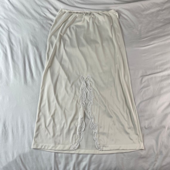 White Vintage 60s 70s Slip Maxi Skirt | Lace Slit… - image 1