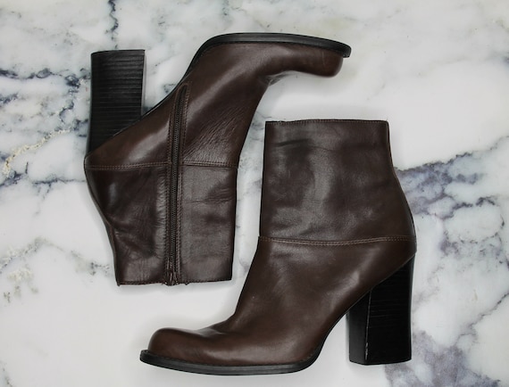 Vintage 90s Brown Leather Boots | High Heel Ankle… - image 3