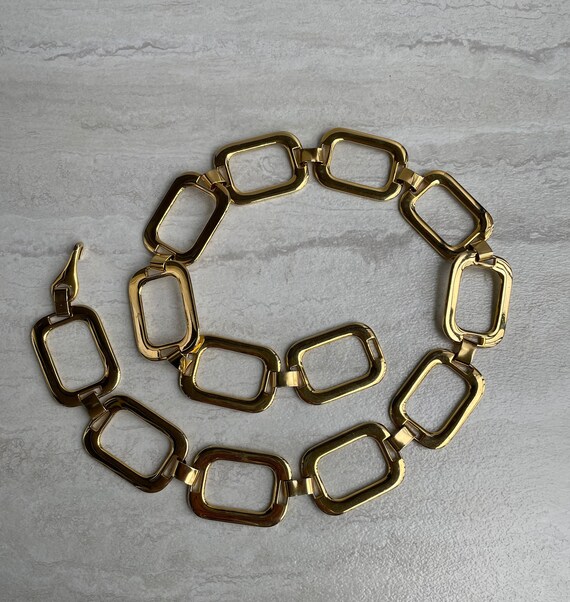 VTG 70s Gold Tone Metal Rectangle Chain Link Belt… - image 6