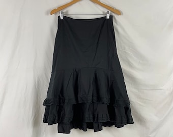 Black Early 2000&#39;s Ruffle Skirt | Y2K Whimsey Fairy Victorian Goth Midi | Size M / 6