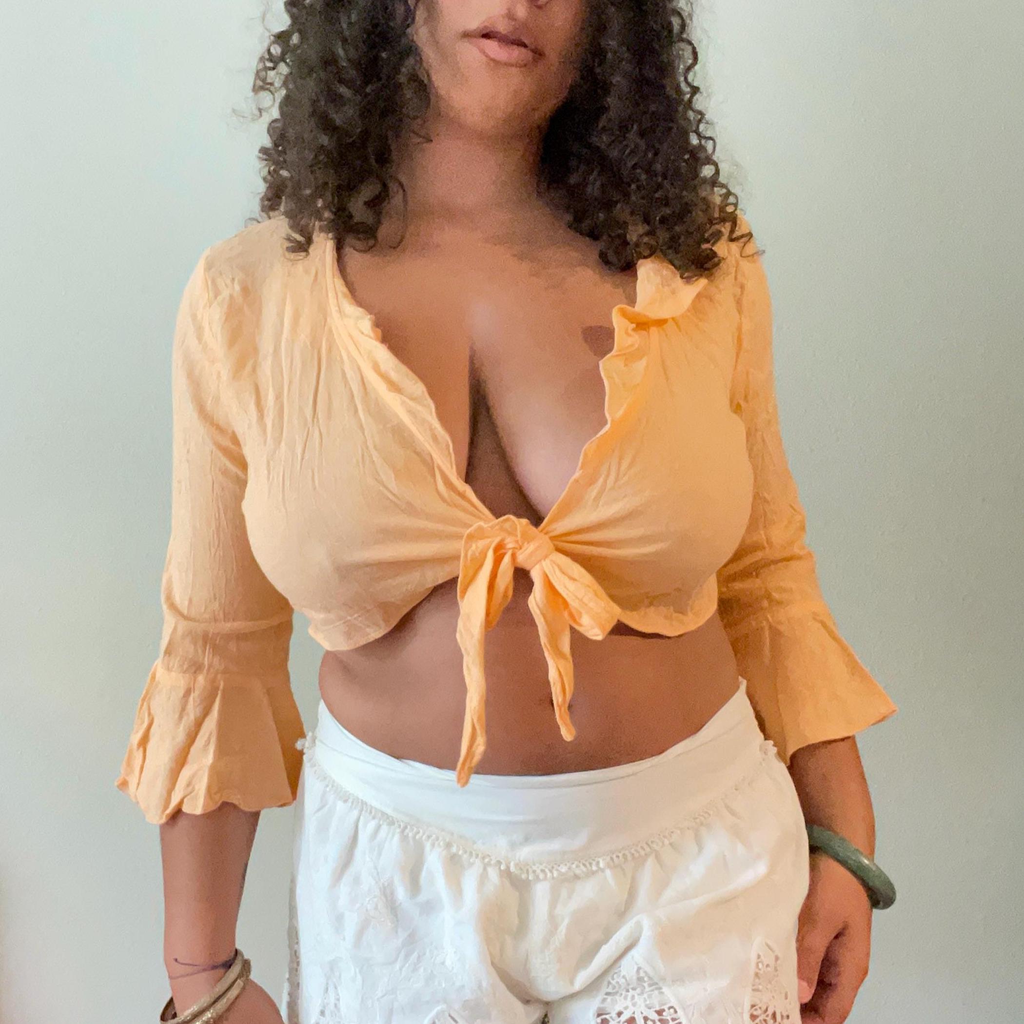 Y2K Orange Ruffle Crop Top | Vintage 2000s Tie Front Cardigan, S-M
