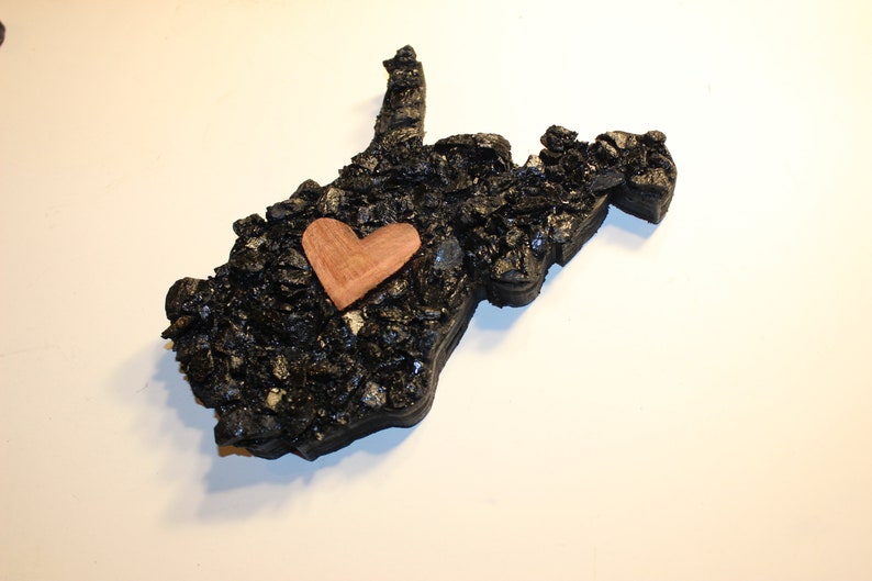 8 WV real coal wall hanging art, plaque with or without cedar heart, West Virginia image 5