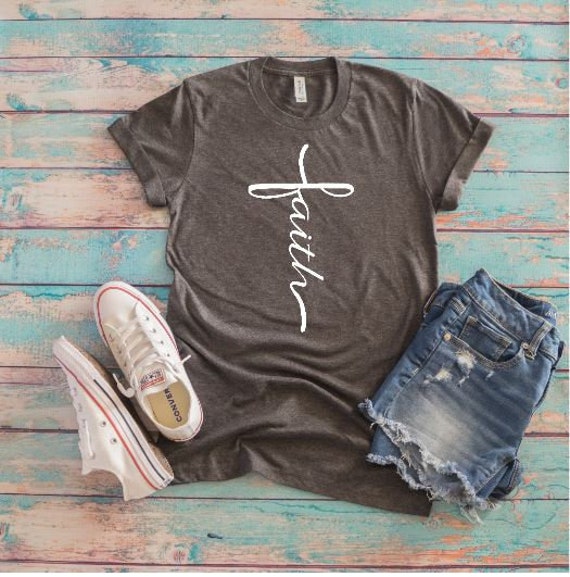 Faith Cross T-shirt Christian T-Shirts Gift for Mom | Etsy