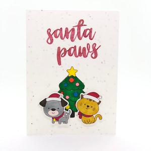 LIMITED EDITION PLANTABLE: Santa Paws, Santa Dog, Santa Cat, Christmas Cat, Christmas Dog, Punny Christmas, Punny Pets, Seed Paper, Poppy image 1
