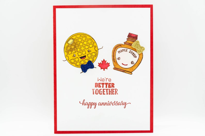 Waffel und Ahornsirup Valentine, Geburtstag, Hochzeit, Jubiläum, kanadisches Thema, kanadischer Feinschmecker, Kanada, Punny Card, Foodie Valentine Happy Anniversary