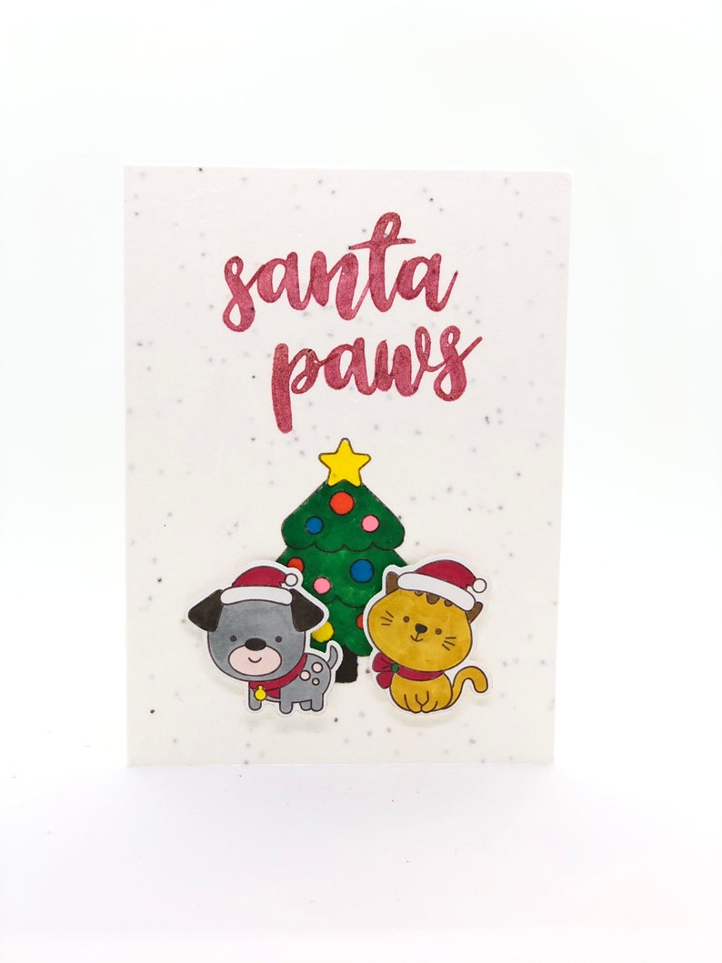 LIMITED EDITION PLANTABLE: Santa Paws, Santa Dog, Santa Cat, Christmas Cat, Christmas Dog, Punny Christmas, Punny Pets, Seed Paper, Poppy image 1