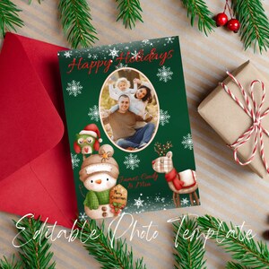 Christmas Card with Photo Template, Printable Christmas Card, Photo Holiday Card Template, Christmas Postcard 5x7, Canva Card Template