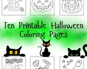 10 Fun Printable Halloween Coloring, PDF Pages | Instant Download Digital Coloring Pages