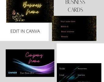 Editable Business Cards, Black Business Card, Canva Template, Minimal Business Card, Business Card Template, Unique Business Cards